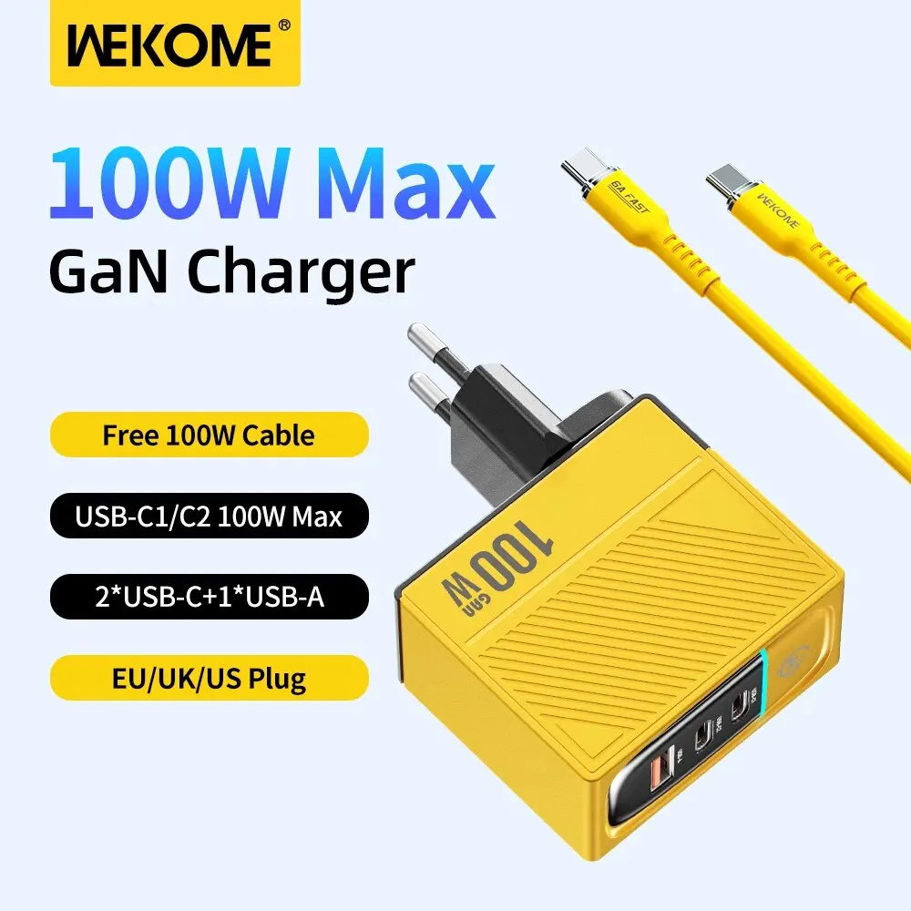 WEKOME 100 Вт Type C GaN зарядное устройство Быстрая зарядка 4,0 3,0 USB PD быстрое зарядное устройство адаптер для Macbook Pro iPad Pro IPhone15 Xiaomi Huawei