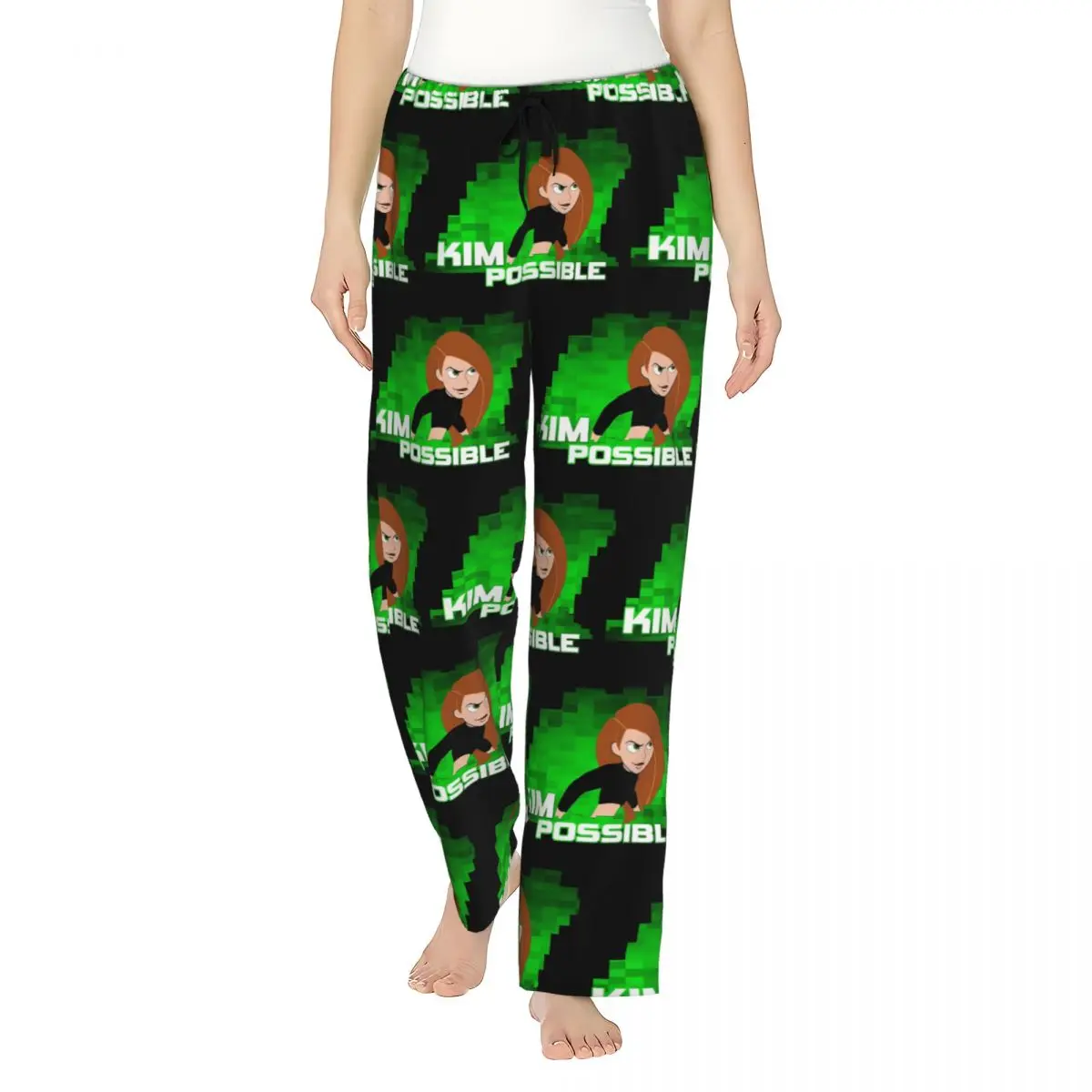 

Custom Kim Possible Anime Green Light Women Pajama Pants Lounge Sleep Sleepwear Bottoms with Pockets