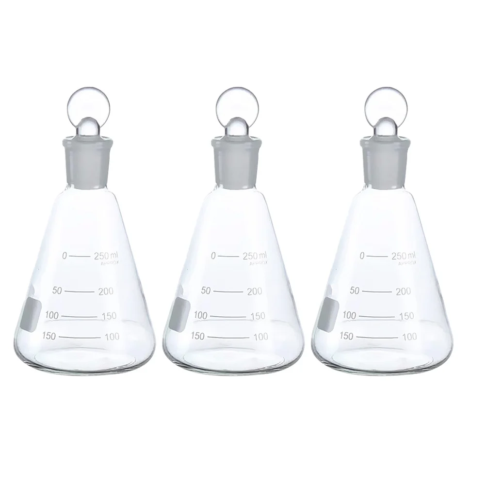 

3Pcs Conical Glass Flasks Stopper Durable Thickened Laboratory Experiment School Chemistry Supplies Glass Flask
