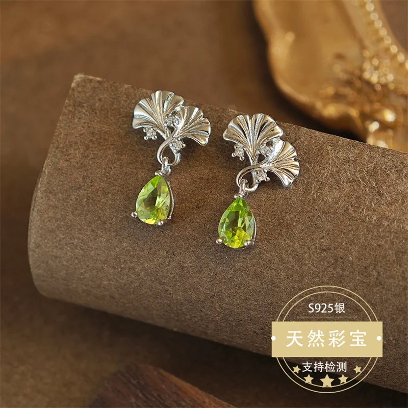 

925 Sterling Silver Peridot Genuine Gemstone Natural Drop Earrings for Women Elegant Fine Jewelry Gift Wedding Anniversary