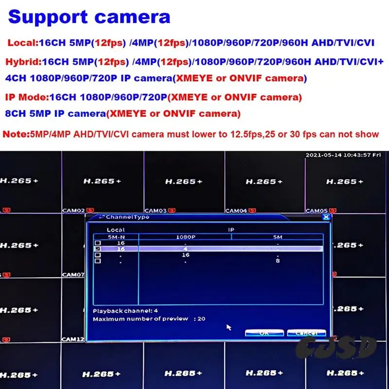 

Плата CJSD-Xmeye NVR DVR 5M-N 1080P 4-канальный гибридный 6 в 1 с аудио над коаксиальным звуком для аналоговых IP-камер CCTV AHD Tvi CVBS легко использовать