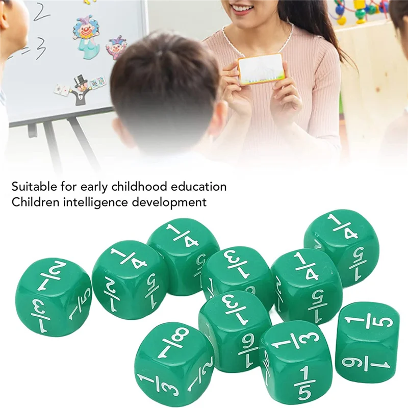 Teaching Dice Set,20Pcs Fraction Dice Class Set Acrylic,6 Sided Math Fraction Dice, Green