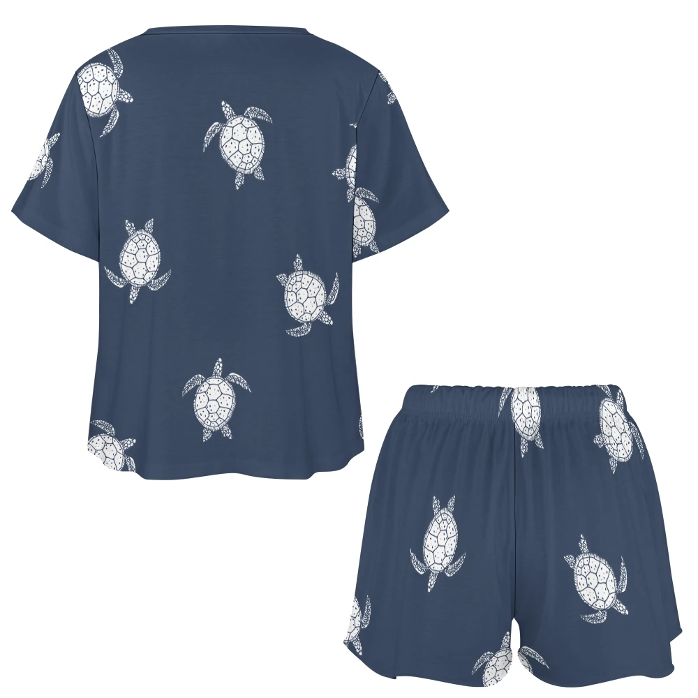 Modello di tartarughe marine da donna in 2 pezzi abbottonato manica corta con bottoni sul davanti pigiameria Loungewear PJ Set Summer Home Suit