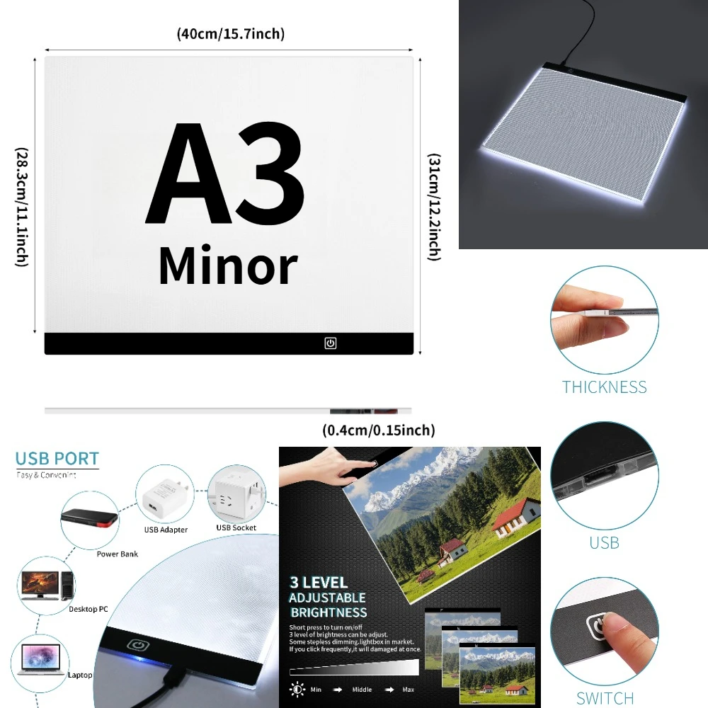 Led Drawing Copy Pad Table Animation Painting Educational Toys 3 Level Dimmable Board Gift Adjustable Light Notepad For Children