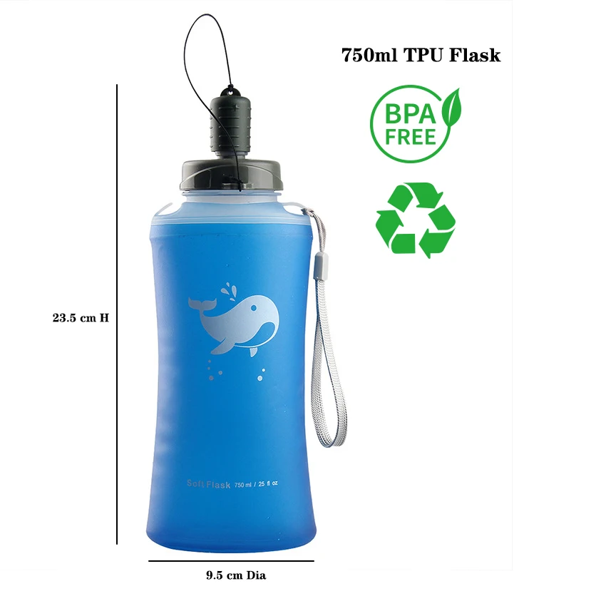 Soft TPU Collapsible Water Bottle, Large Volume, Hiking, Camping, Cycling, Running, Outdoor Sports, 750ml