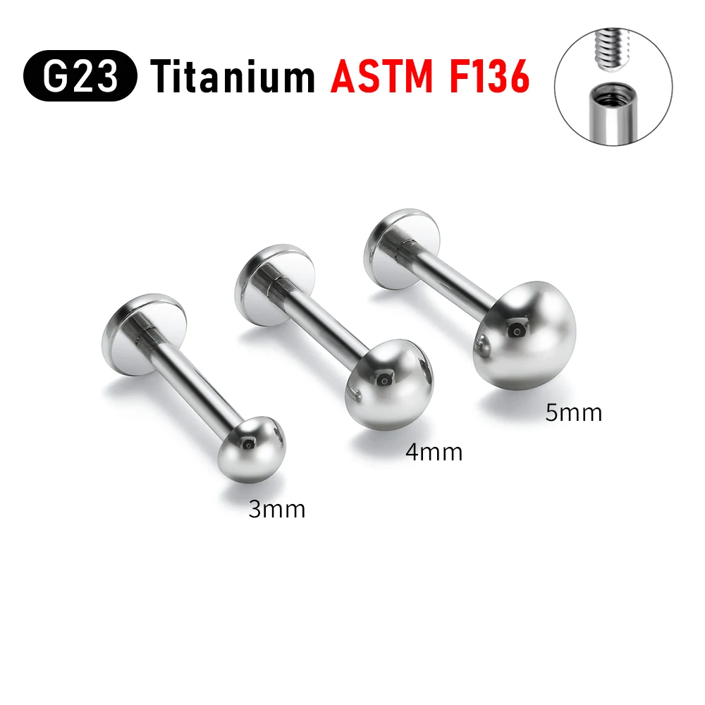 2/5 pcs ASTM F136 Titanium Hemisphere Mushroom Head Round Dot Flat Plate Earrings Cartilage Spiral Tragus Earlobe Nose Earrings