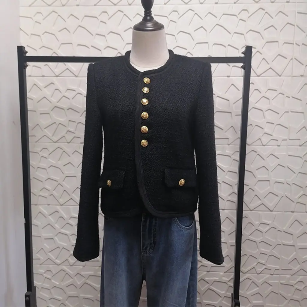 

Women's Tweed Black Style Short Coat Light Luxury Socialite Temperament Top Women's Clothing