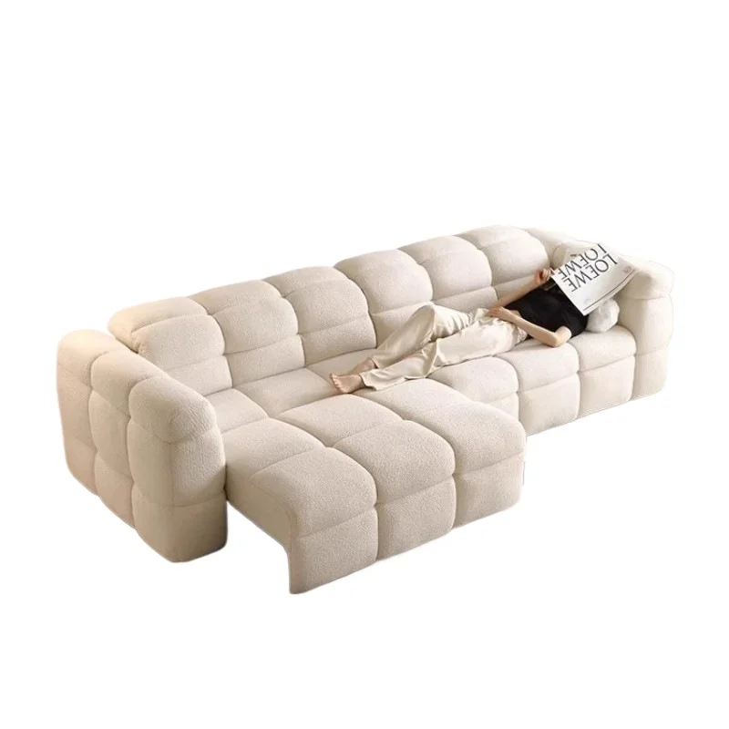 

Cloud marshmallow electric retractable sofa, bed small apartment light luxury cream style lamb wool sofa