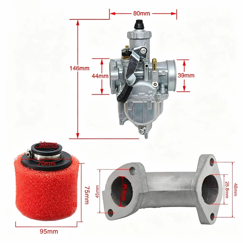 Motorcycle Parts Kit VM22 PZ26 26mm Carburetor With 38mm Air Filter And Interface For ATV Quad Go Kart Dirt Bike XR125 XLR125