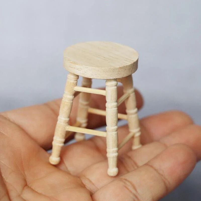 Mini tamborete de madeira simulação cadeira móveis modelo brinquedos para casa de boneca 1/12 casa de bonecas decoração acessórios em miniatura