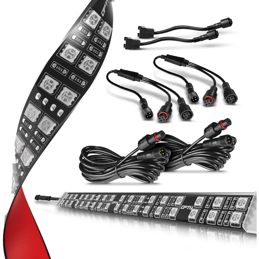 

12in RGB LED Strip Kit w/ Splitters & Extension Wires, Double Row, Interior/Exterior Accent Lighting