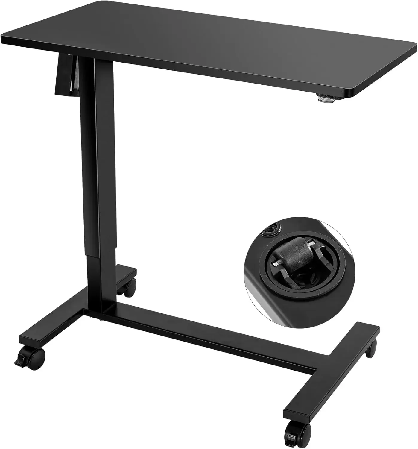 Electric Height Adjustable Bedside Table with Wheels for Home Office Use (Black + Black Frame)