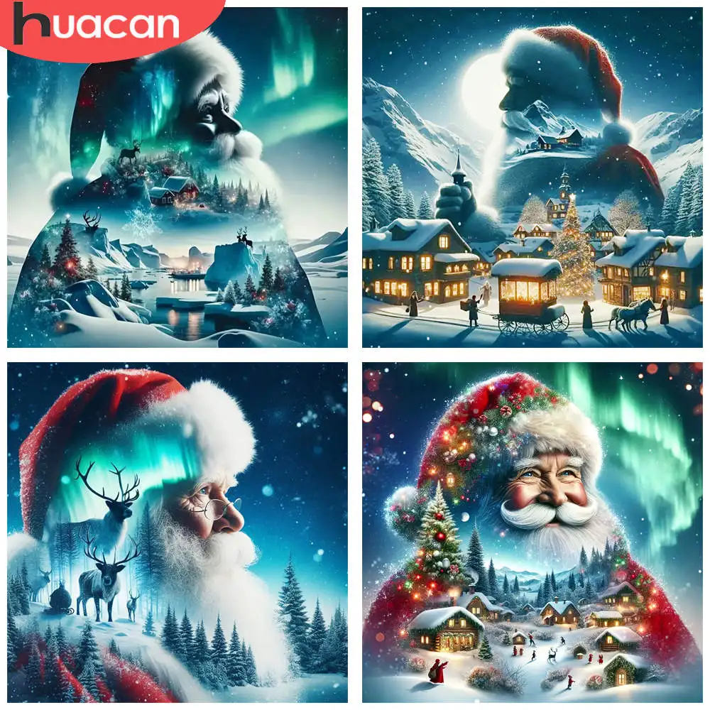 HUACAN 1pcs Diamond Painting Enchanted Santa Aurora Diamond Art Kit 5D DIY Rhinestone Full Drill Mosaic Picture Holiday Decor