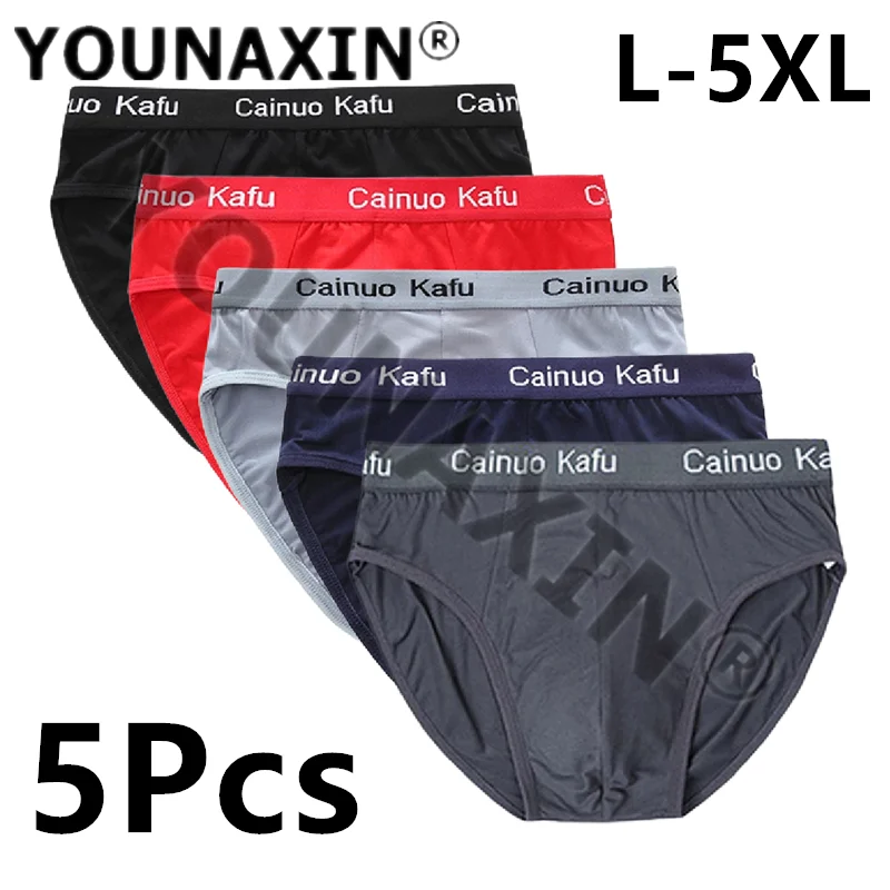 5 Pcs Big Size Men's Underwear Briefs Comfortable Solid Color Underpants Larger Breathable Modal Undies L XL 2XL 3XL 4XL 5XL