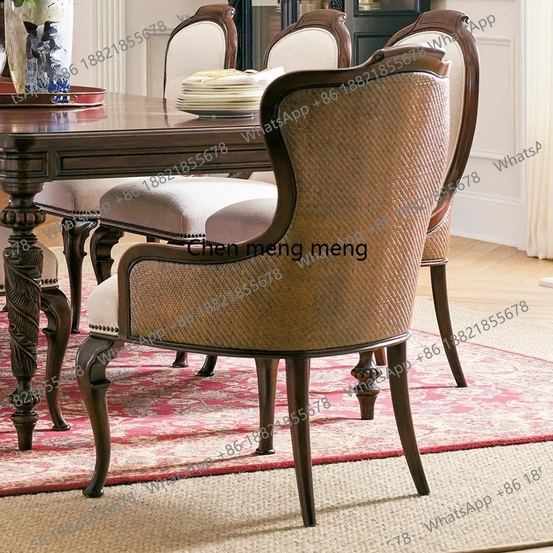 Dining table and chair combination dark brown rattan home chair dining room study leisure chair American