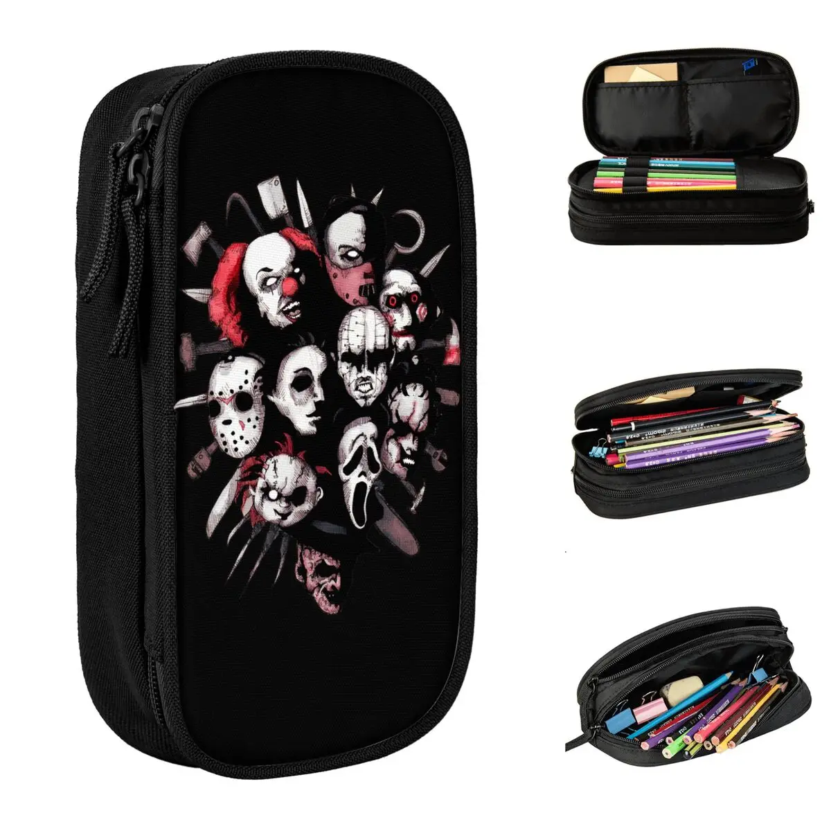 

Horror Heroes Chucky Michael Myers Pencil Case New Pen Bag Girl Boy Large Storage Students School Gift Pencilcases