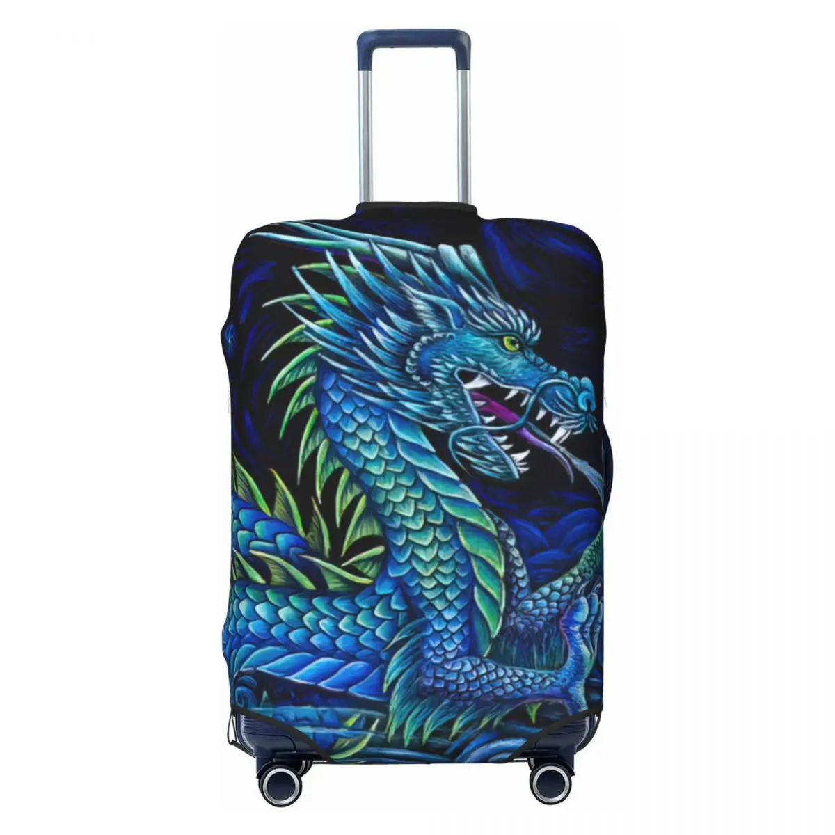 Azure Dragon Print Luggage Protective Dust Covers Elastic Waterproof 18-32inch Suitcase Cover Travel Accessories