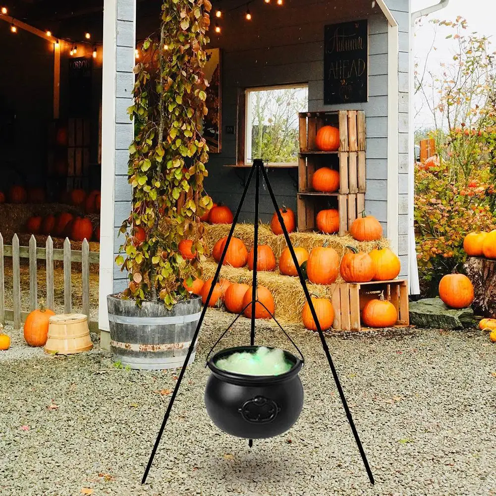 Metal Halloween Decoration Outdoor Large Witches Cauldron on Tripod with LED light Home Porch Party Decor for Yard Garden