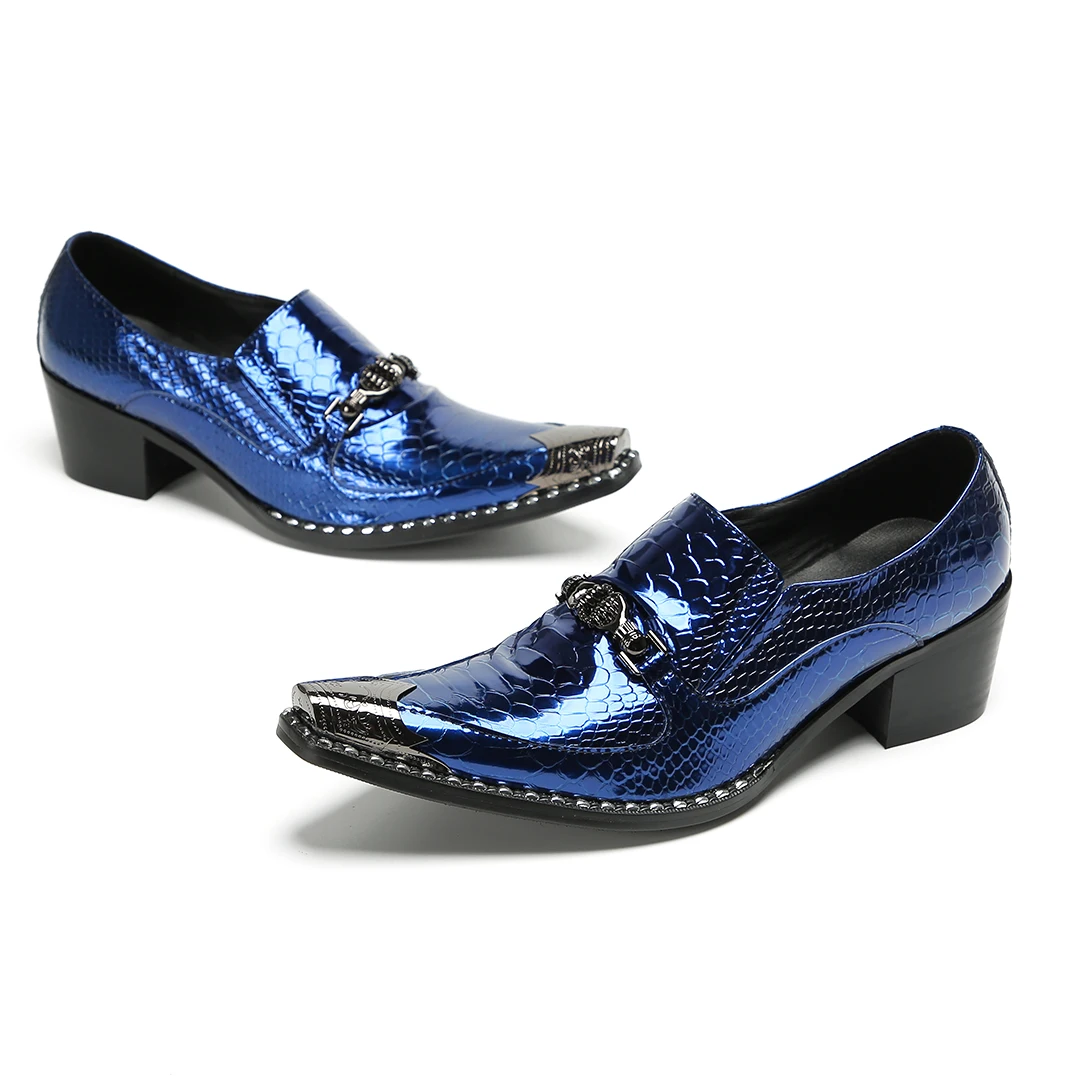 Autumn Spring Blue Red Patent Real Leather Oxford For Man Men's Dress Luxury Shoes High Heels Metal Designer Zapatos De Hombre