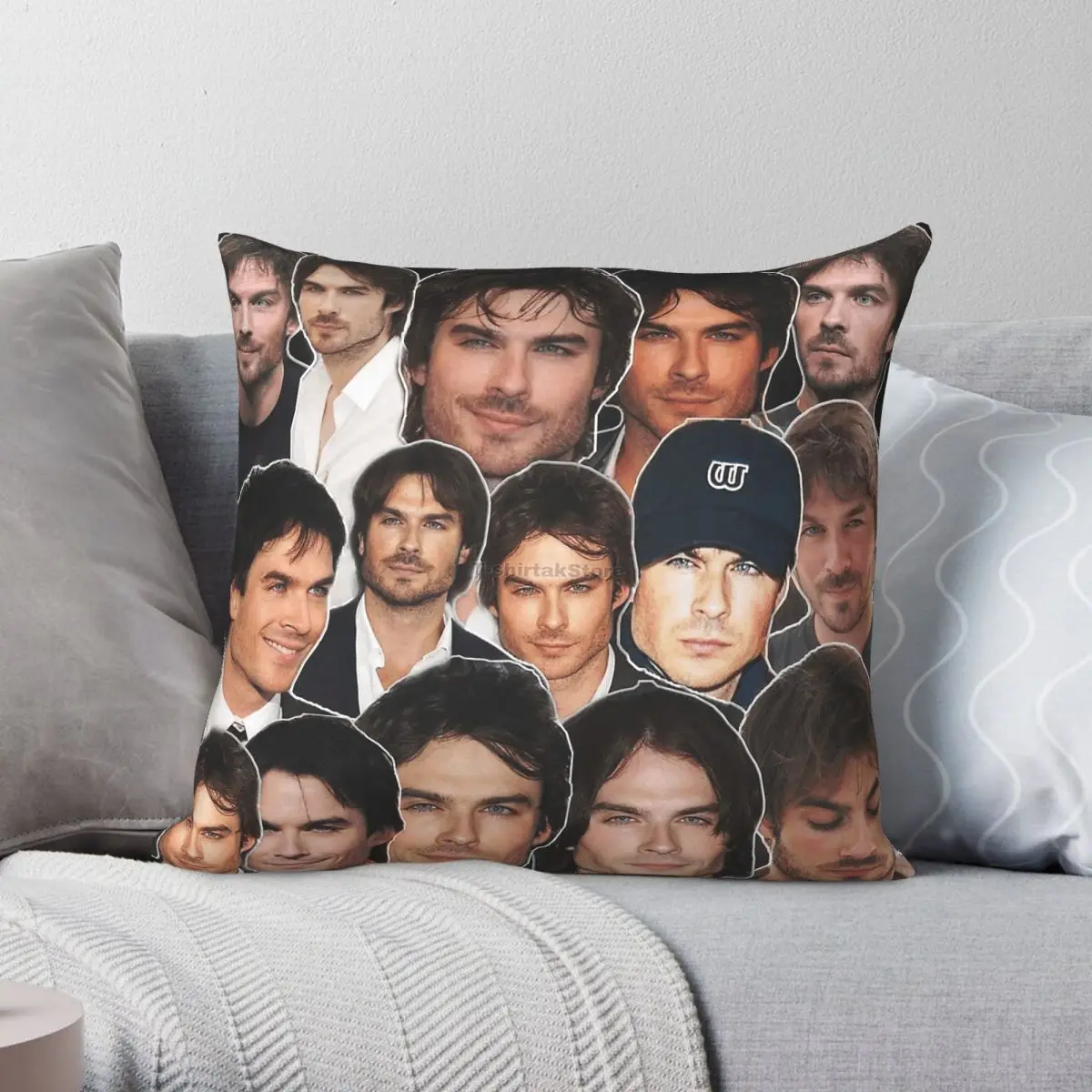 Ian Somerhalder Photo Collage Pillowcase Polyester Linen Velvet Pattern Zip Decorative Room Cushion Cover 18
