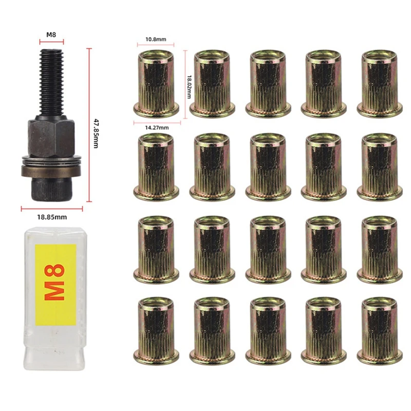 ABPQ-21Pcs Rivet Nut เครื่องมือมือ Rivet Nut ติดตั้งง่ายคู่มือ Riveter สําหรับ Rivnuts เครื่องมือสําหรับถั่ว