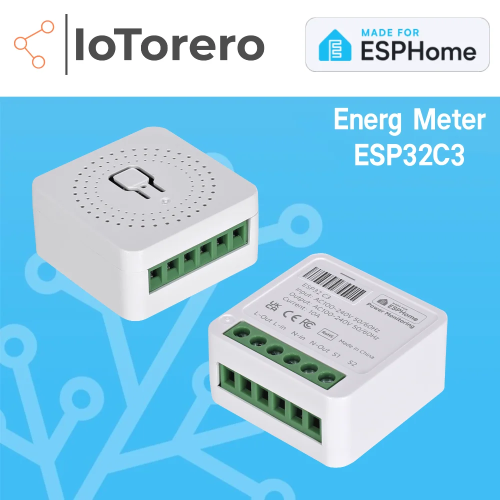 IoTorero Made For ESPHome WIth Blutooth Proxy Mini Relay ESP32C3 10A Consumption Monitoring  Works With Home Assistant