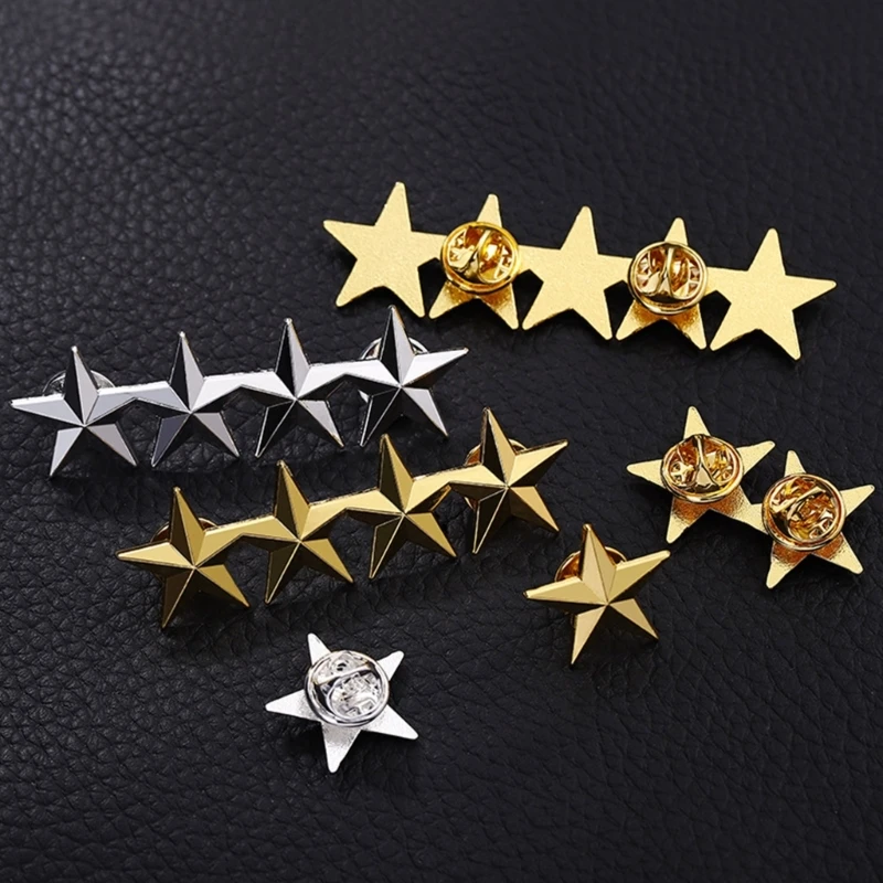 5-Angled Star Badge Fashion Lapel Pins Silver/Gold Plated Metal Star Pin Costume Decorations Brooch for Women Men