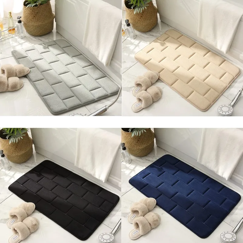 Inyahome Comfortable Non-Slip Bathroom Rugs Pink Bath Mats Memory Foam Cozy Velvet Bathroom Rug Carpet Esteira Ultra Absorvente