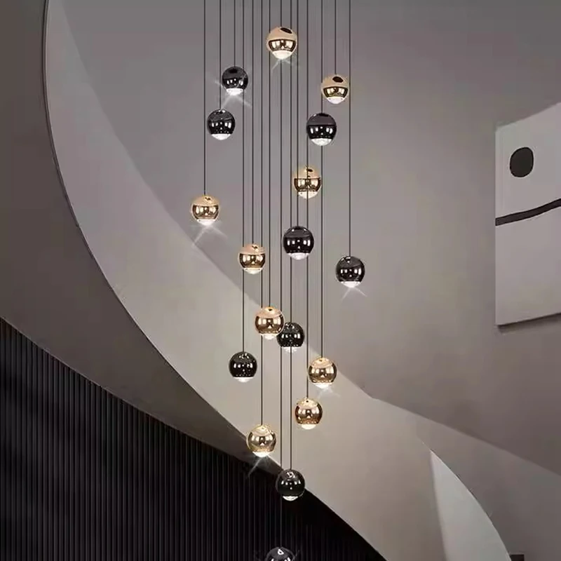 

American Style Modern Minimalist Luxury Crystal Chandelier LED Villa Living Room Revolving Staircase Dining Room Hanging Lamps
