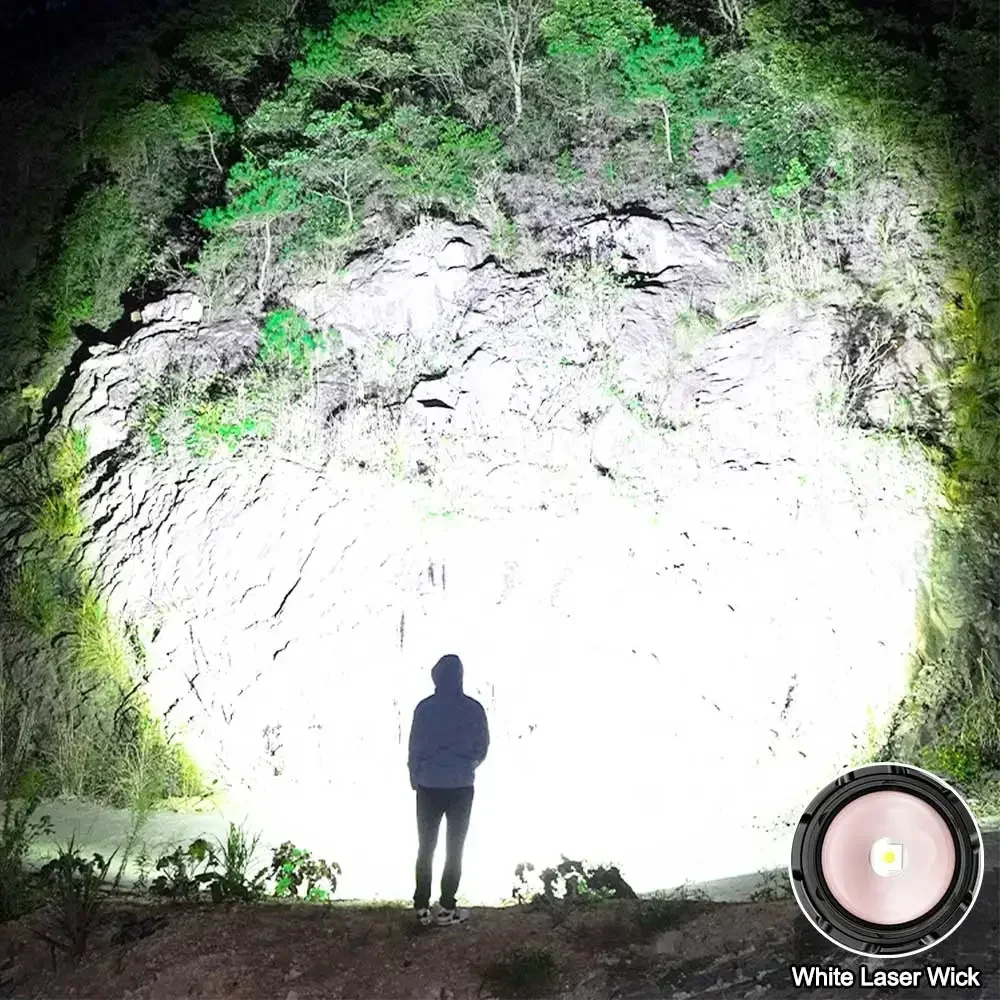 Ultra Bright LED Flashlight with Fluorescent Strip Rechargeable Aluminum Alloy White Laser Torch Portable Lighting Work Lamp