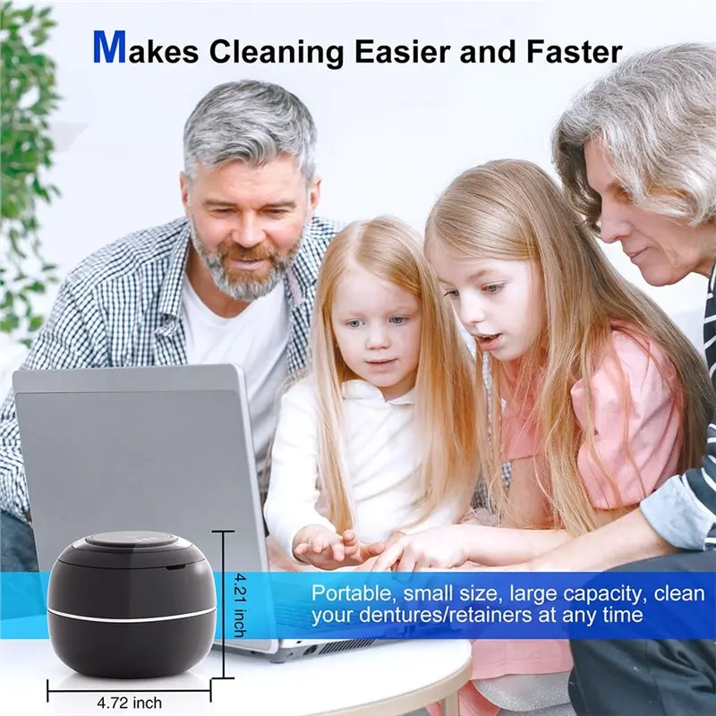 A05G-Ultrasonic Cleaning Machine For Retainers Dentures Jewelry Mini Portable UV Ultrasonic Cleaner For False Teeth US US Plug