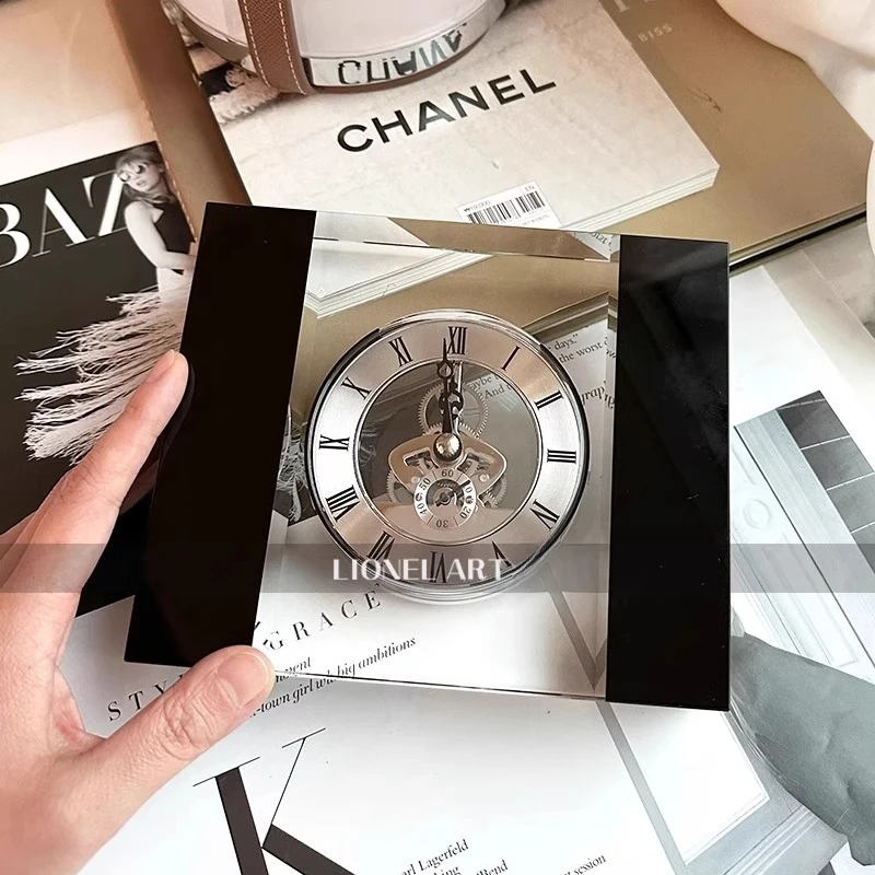 Premium Brass K9 Crystal Clock Hand-Polished Heavy-Duty Desktop Alarm Room Metal Movement Digital Watch Luxury Creative Gif Hott