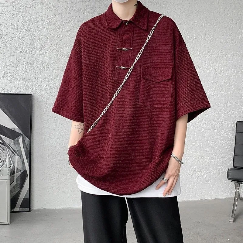 2026 New Men's Chinese Style Button Polo Shirt T-shirt for Men Korean Summer Fashion Harajuku Oversized Casual Loose T-shirt