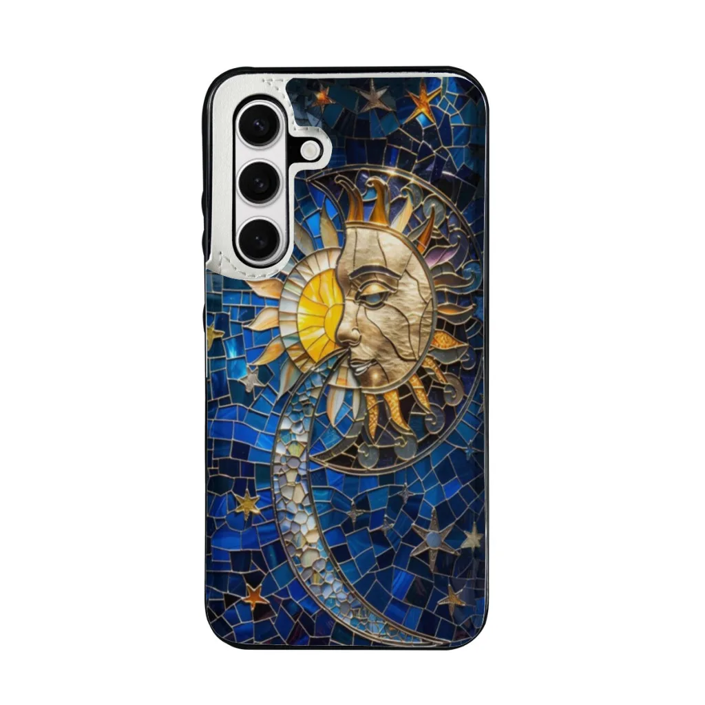 Samsung S24 Series Clamshell Phone Case,Galaxy S24,Galaxy S24 Plus,Galaxy S24 Ultra Stained Glass Sun, Moon and Stars