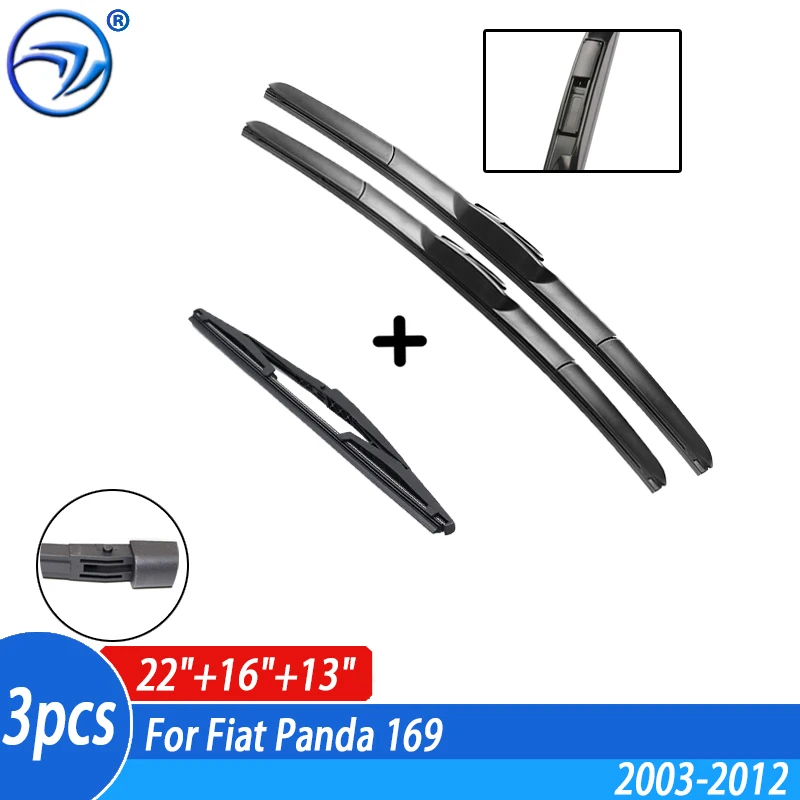 Wiper Front & Rear Wiper Blades Set For Fiat Panda 169 2003-2012 2011 2010 2009 2008 2007 2006 Windshield Windscreen 22