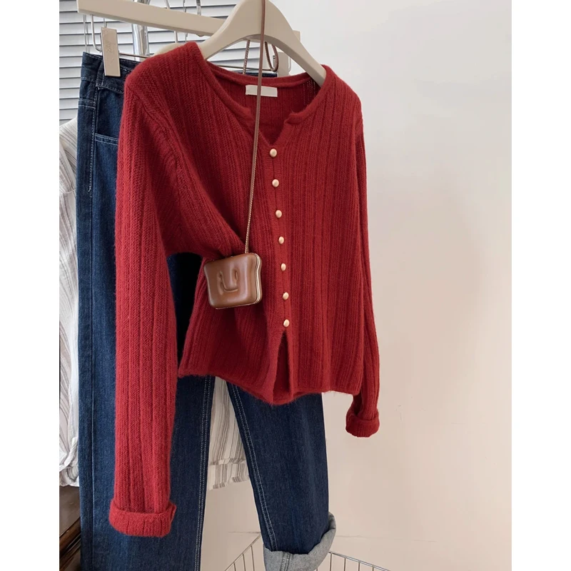 

Red New Year Luy Year Women's Base irt Early Spring Design Knitted Sweater Inner Wear High Quali Small Size Top
