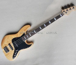 Natural Wood Color 4 Strings Electric Bass Guitar with Rosewood Fretboard,Black Pickguard,Customizable