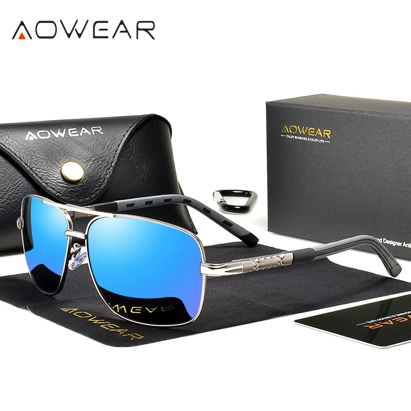 AOWEAR Retro Polarized Sunglasses for Men Women Driving UV400 Vintage Sun Glasses Unisex Mirror Eyewear with Case