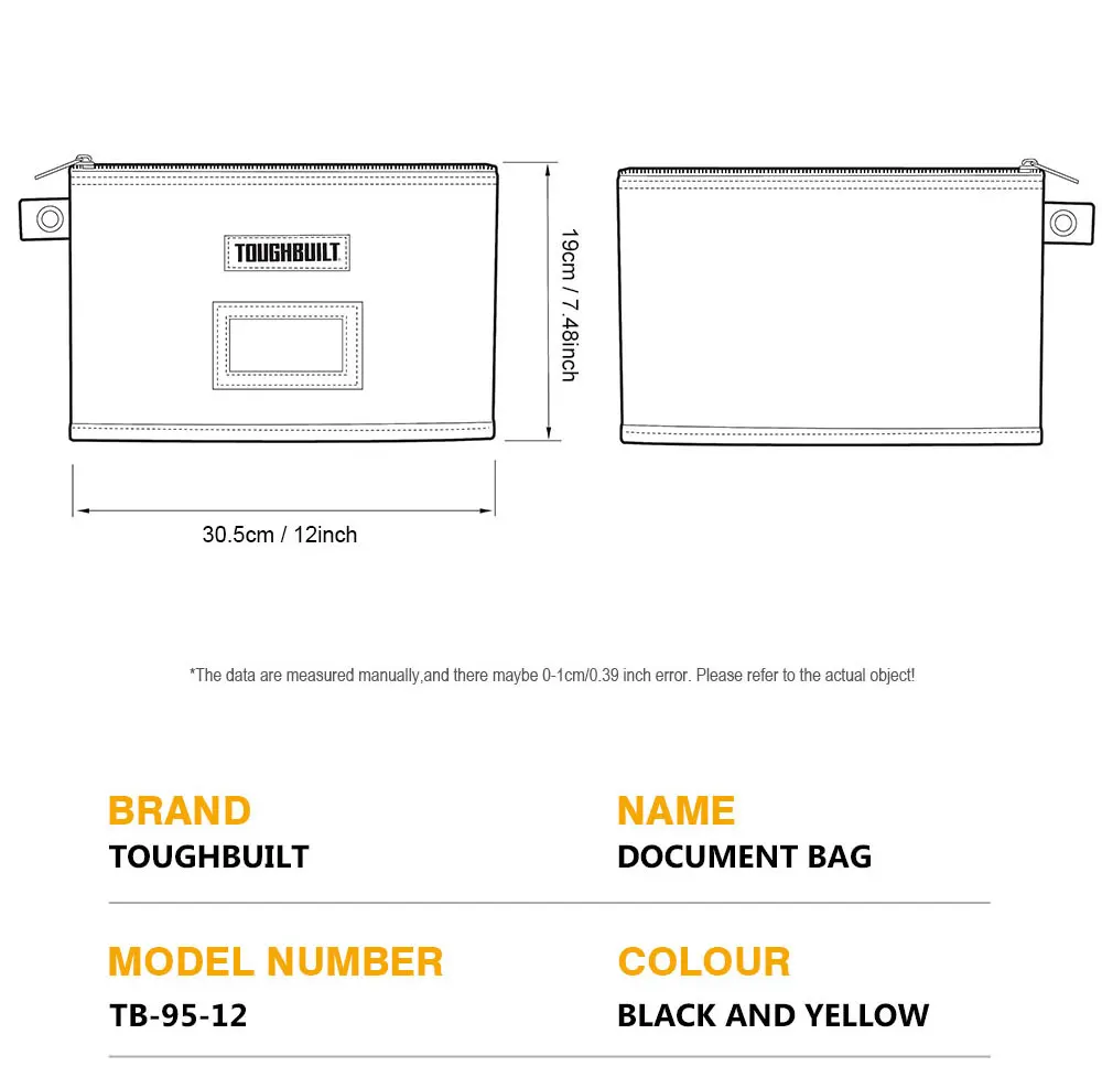 TOUGHBUILT Reißverschluss-Dokumententasche Verschleißfeste Stoff-Werkzeugtasche TB-95-12 – Detail 3