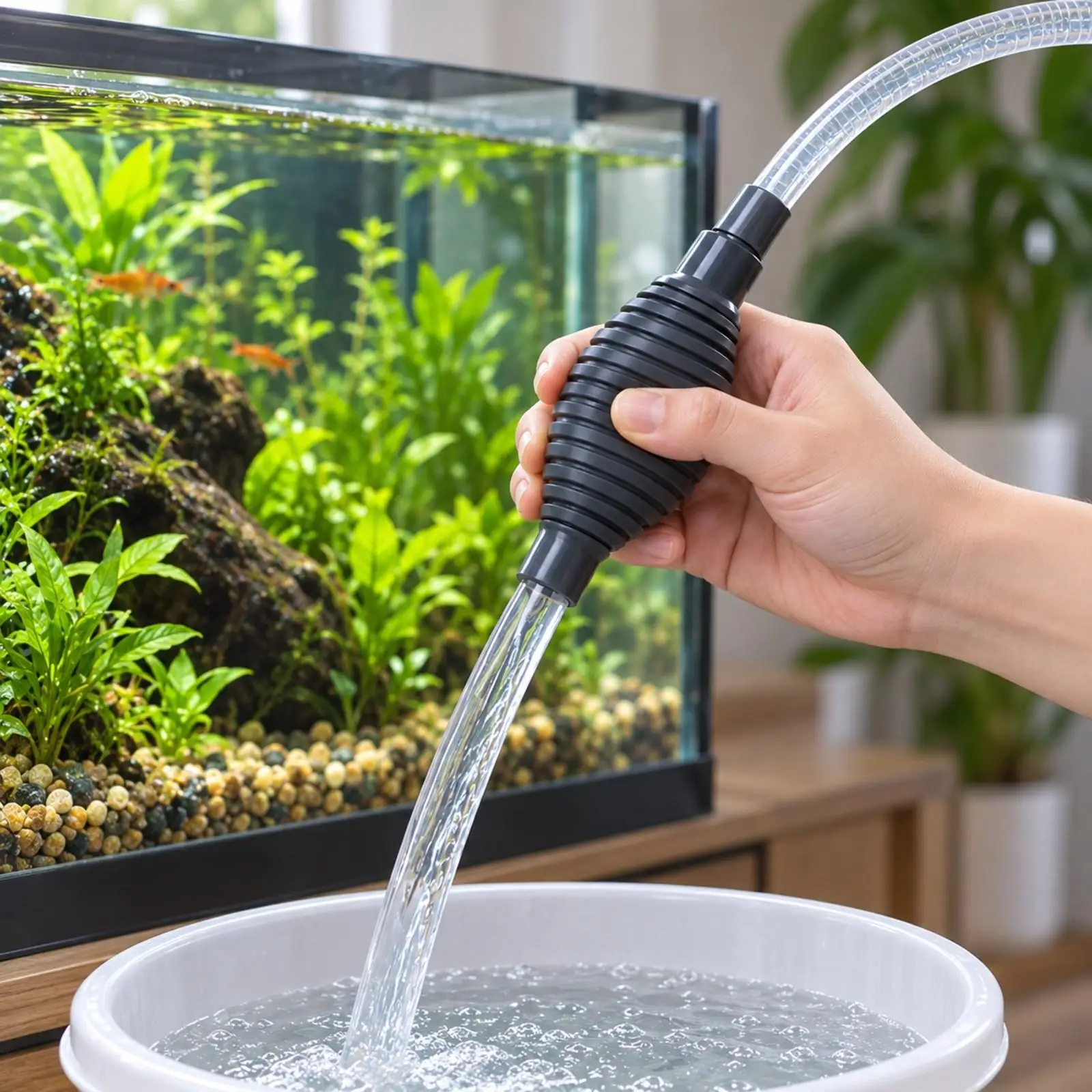 Manual Aquarium Water Changer Hand-Operated Aquatic Pet Tank Water Changer with Gravel Tube Aquarium Gravel Vacuum Flexible