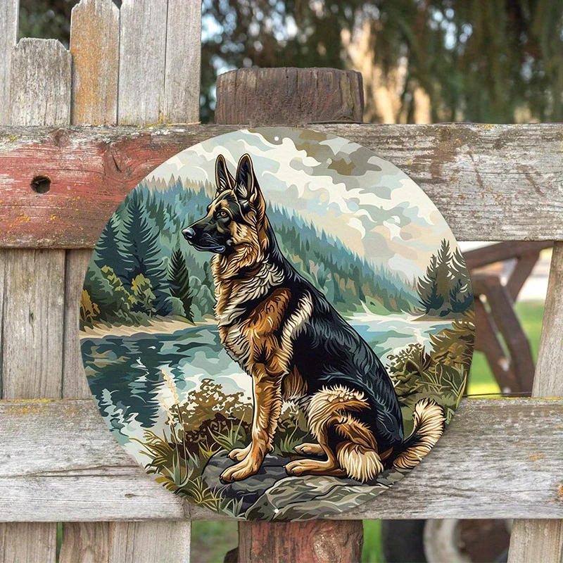 Round Aluminum Metal Sign, Flat Dog Pattern Wreath Sign for Home Decoration, Funny Decor, As Gifts, Wall Art Decor, Wall Poster