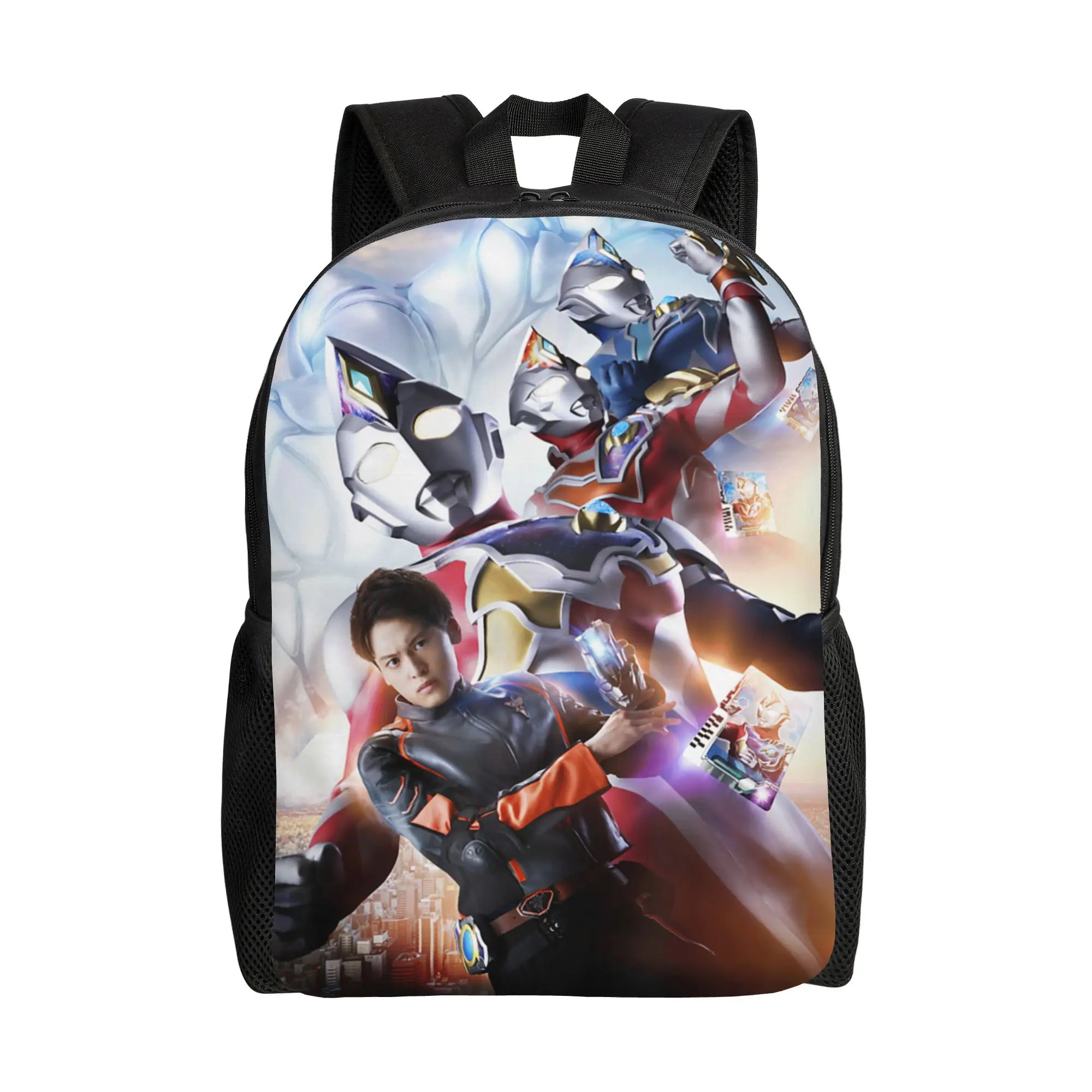 Mochilas Bandai ULTRAMAN DECKER com design visual de pôster, mochila de viagem de super qualidade e grande capacidade.