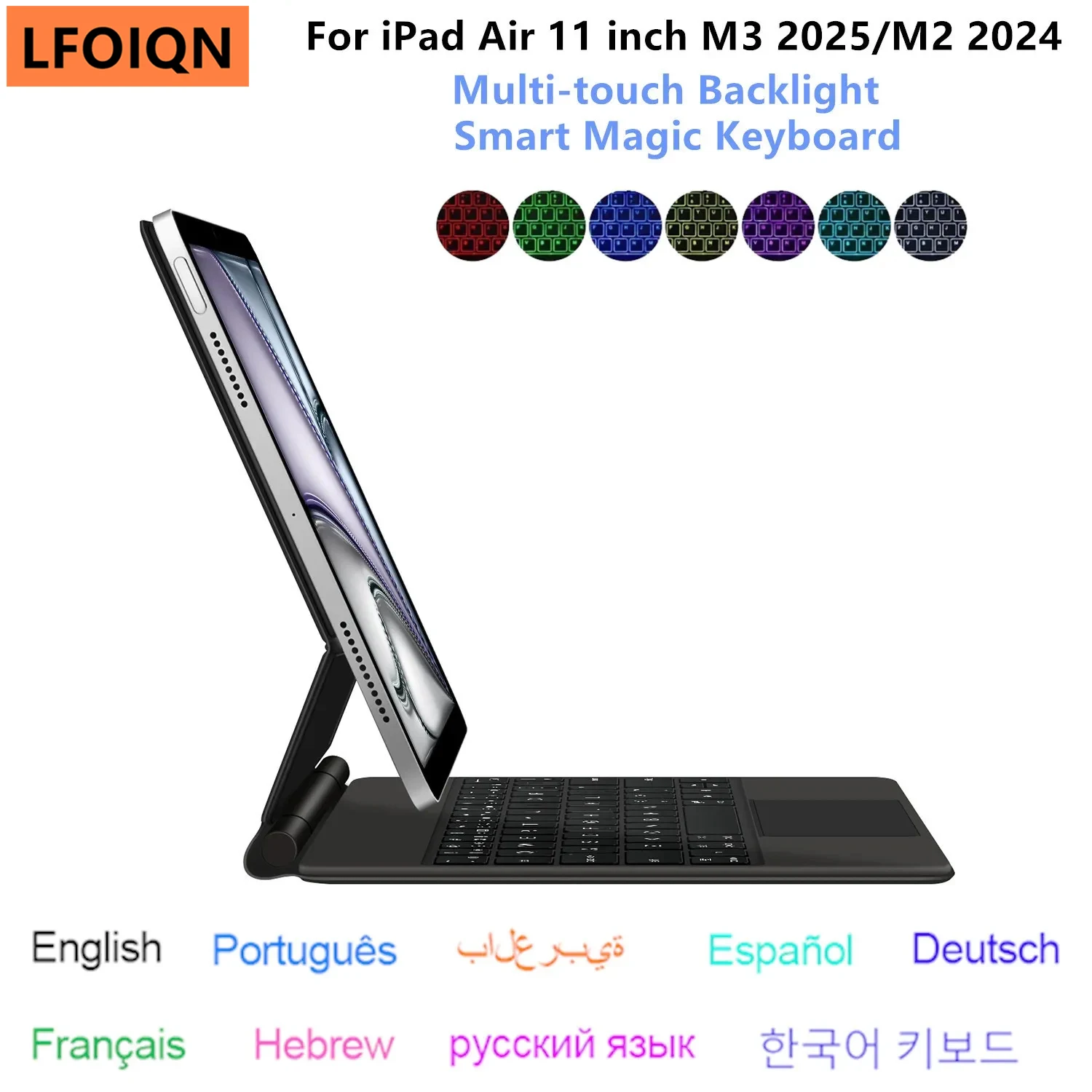 Magic Keyboard for iPad Air 11 inch M3 2025 M2 Pro 11 Tablet Smart Case Portuguese Spanish Hebrew Arabic Russian Keyboard Cover