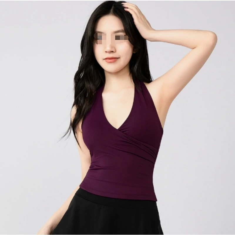 Breathable with Built-in Bra Yoga Tank Top Quick Dry Halter V-Neck Fitness Gym Crop Top Sleeveless Fitness Outerwear Active Wear