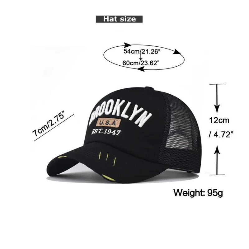 Baseball Cap Adult Net cap Summer hat Mesh Hat Breathable hat Unisex BROOKLYN USA 3D Embroidery shade Spring Autumn Cap
