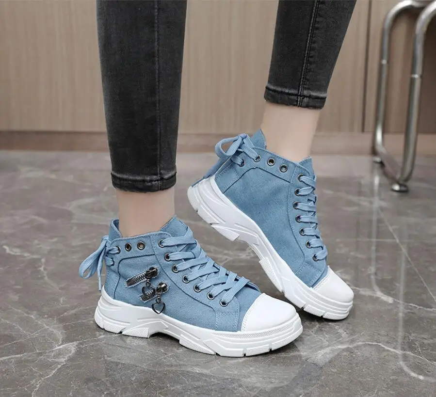 

Women High Top Casual Sneakers Non-slip Wear Resistant Lace-Up Canvas Shoes 2025 Autumn New Female Sport Shoes Plus Size 35-44
