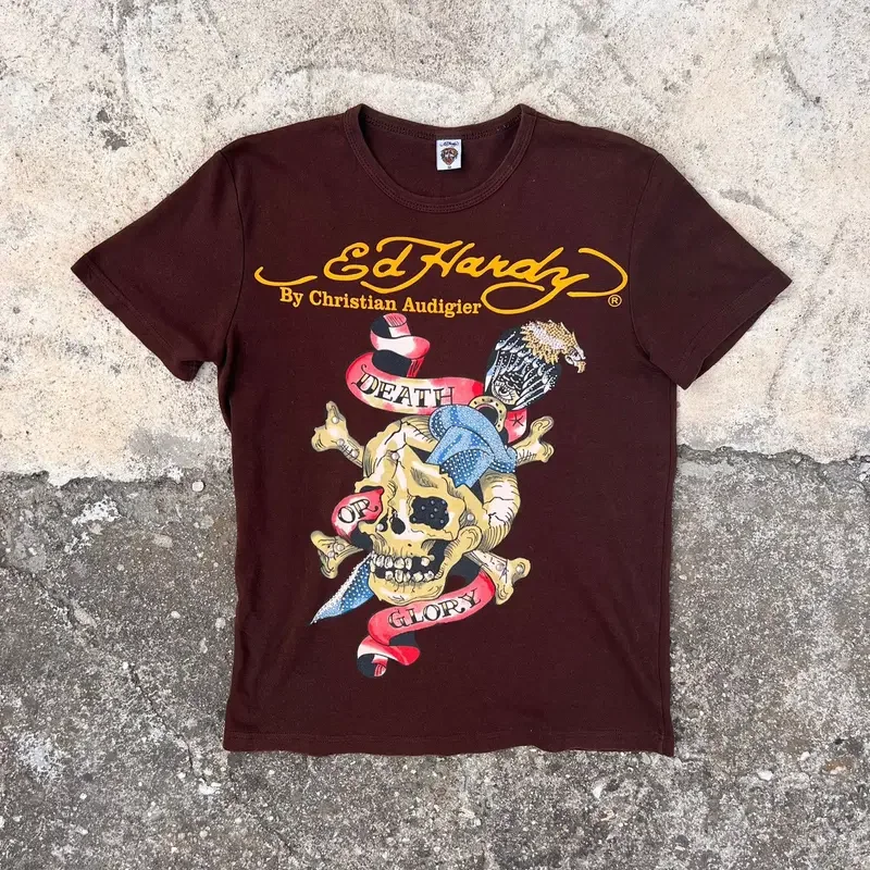 Camiseta con patrón de combinación de belleza y calavera retro americana, estilo Kawaii, hip-hop, camiseta de manga corta, camiseta punk suelta, y2k