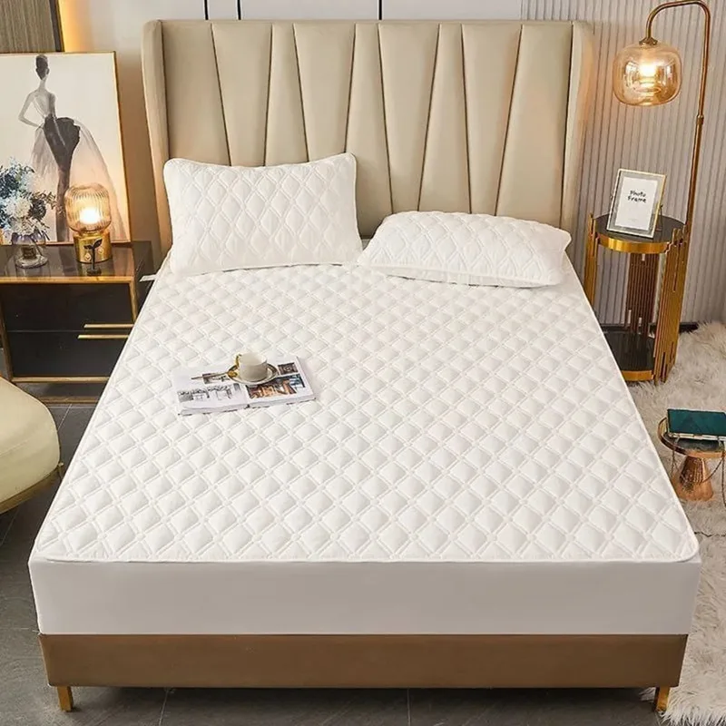 

Solid Anti-Slip Thick Stitching Fitted Bed Sheet Soft Cozy Bed Cover for Home Hotel Machine Washed Dirt Resistant Mattress Cover