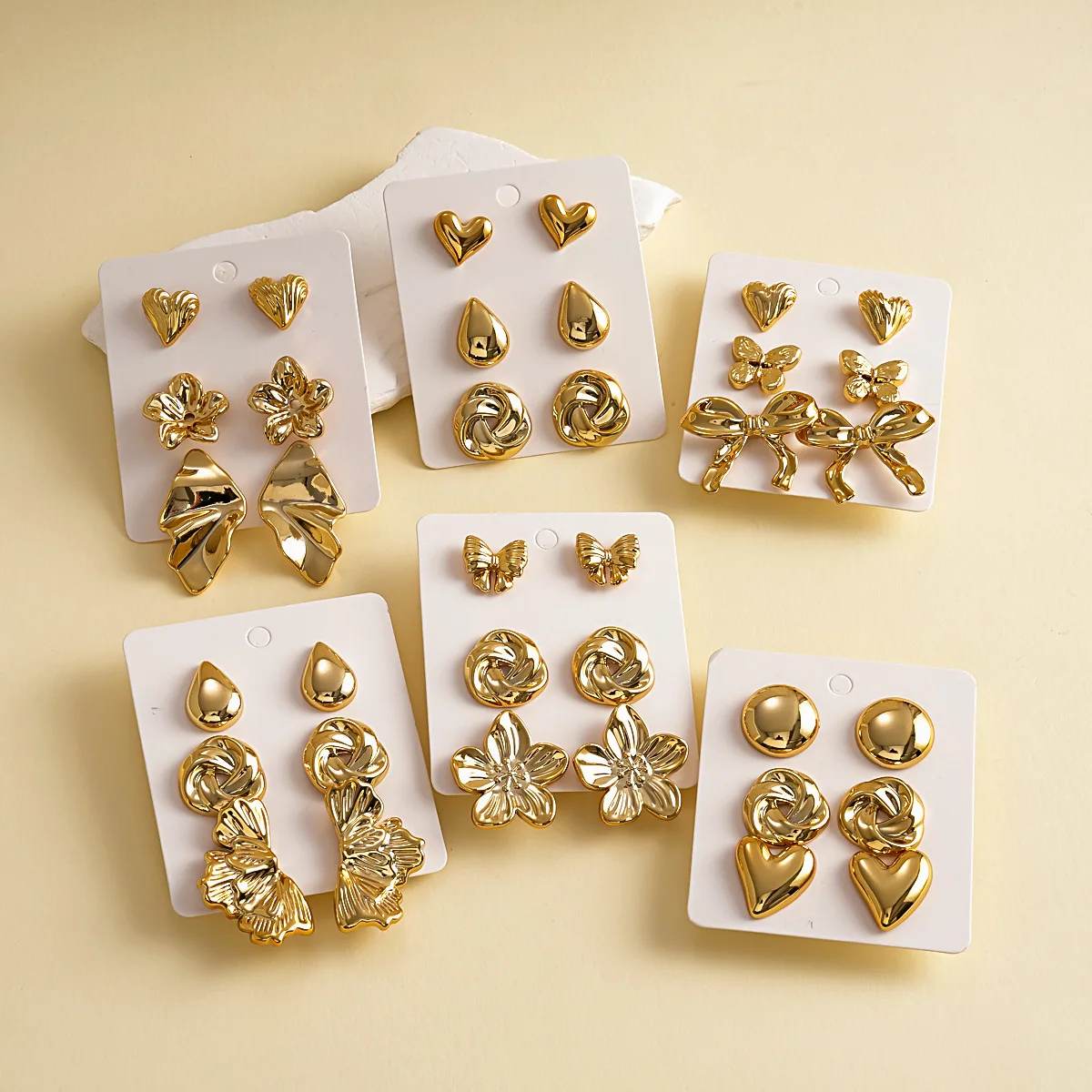 Charming Shiny Ribbon Bow Stud Earrings Heart Butterfly Multipack Jewelry Sweet Cool Aesthetic Streetwear Ear Accessories