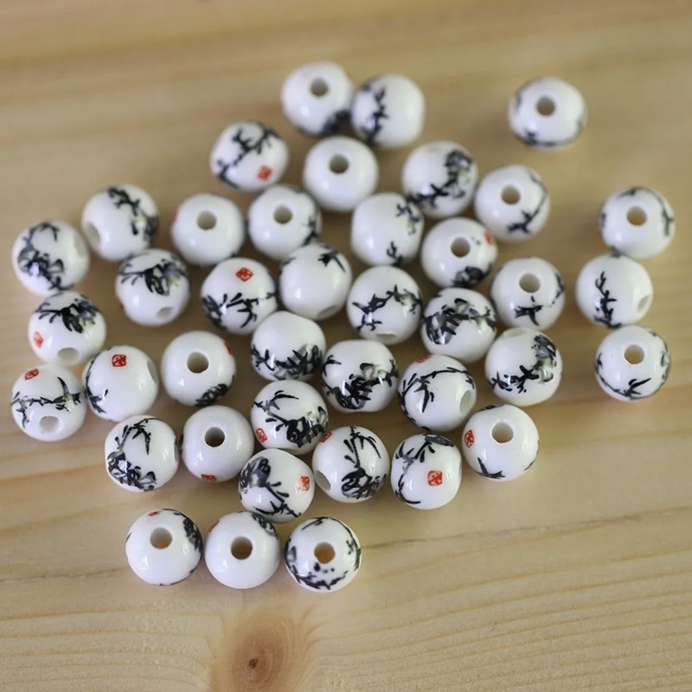 30pcs/set Creative DIY Ceramic Beads Flowers Printed Ancient Style Loose Beads Loose Form Round Jewelry Making